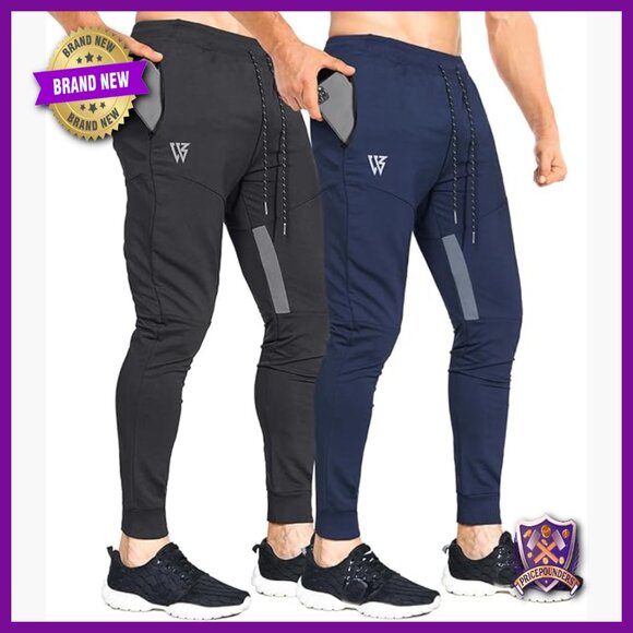 Men's Tapered Workout Joggers with Zip Pockets Slim Fit Gym Pants